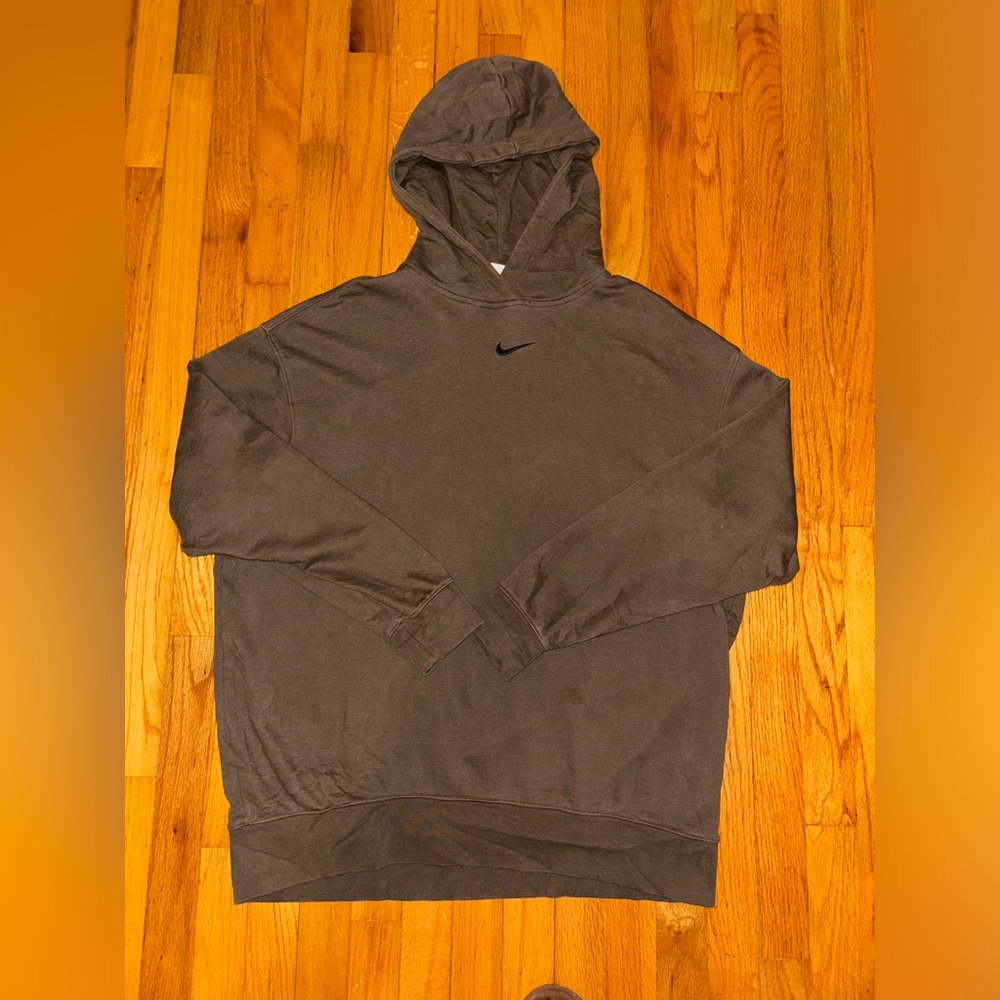 Nike Chocolate Mocha Brown Black Center Swoosh Logo Hoodie Large